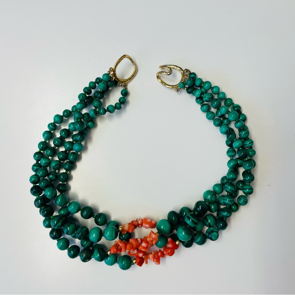Helga Wagner Malachite & Coral Torsade Choker/Necklace